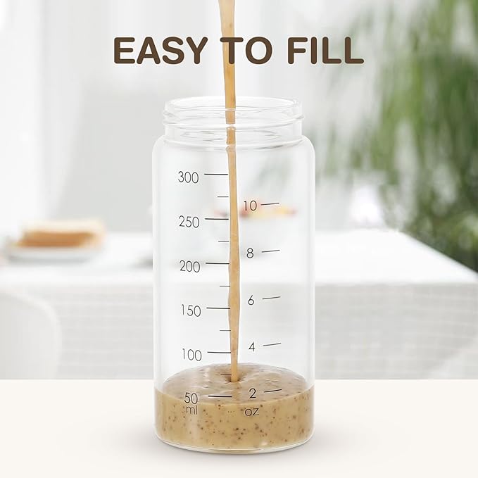 Vucchini Salad Dressing Cruet Salad Dressing Mixer Bottle Salad Dressing Shaker 10oz Homemade-Leak Proof Glass salad cups Juice Storage Ketchup, Gray