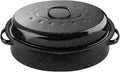 DIMESHY 16Inch Roasting Pan, Enamel on Steel, Black Covered Oval Roaster Pan with Lid, Medium Cookware for Turkey, Small Chicken, Roast Baking Pan.