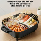 Electric Hot Pot and Grill Combo, Korean BBQ Indoor Smokeless Grill with Nonstick Surface,Large Tabletop Cooker for Family & Party, Includes Cooking Tool Set (Ladle, Strainer, Tongs, Oil Brush)