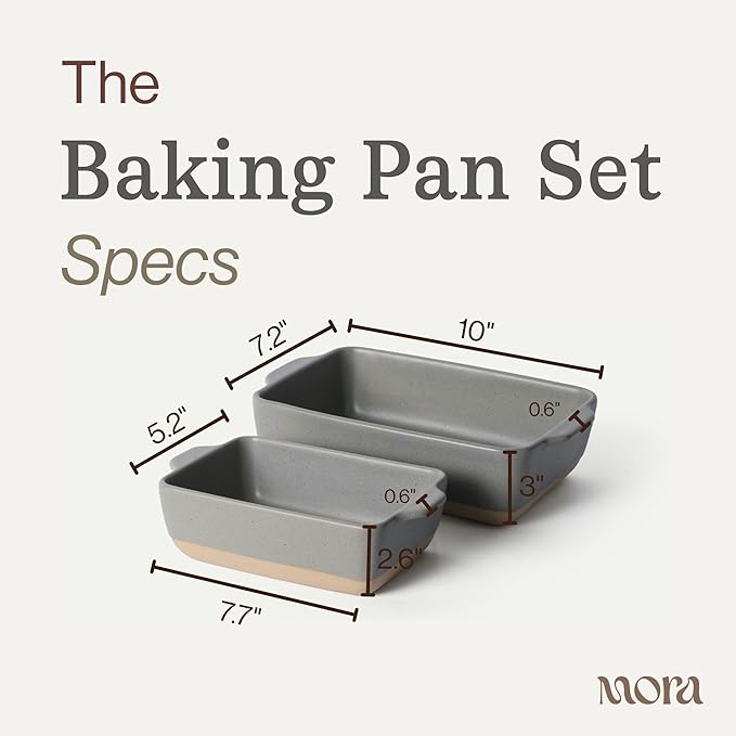 Mora Ceramic Set of 2 Baking Dishes For Casserole, Banana Bread, Brownies, Broiling, Roasting, and Baking. 7x11 in and Loaf Pans - Porcelain Serving Bakeware from Oven to Table. Freezer Safe - Peppercorn