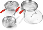 DELARLO Tri-ply Stainless Steel Frying Pan Set with Lid 8" 10" 12" large Skillets Induction Chef's Pan,Pots and Pans Set Kitchen Cookware Frying Pan Set Dishwasher and Oven Safe