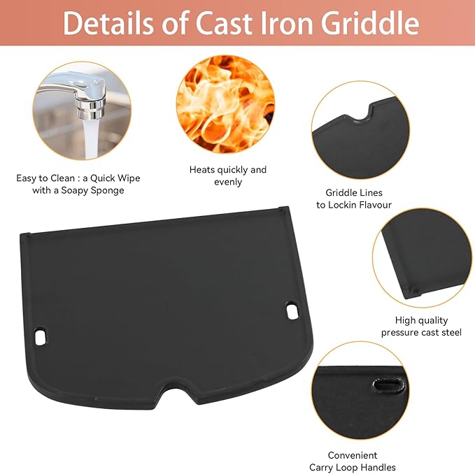 7034 Cast Iron Griddle for Weber Traveler Portable Gas Grill, Grill Cooking Griddle Replacement Parts for Weber 9010001 Traveler Portable Gas Grill