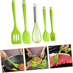 5pcs Silicone Utensil Kit Non-stick Cooking Gadgets Heat Resistant Egg Whisk and Baking Tools Set with Hanging for Kitchen Organization