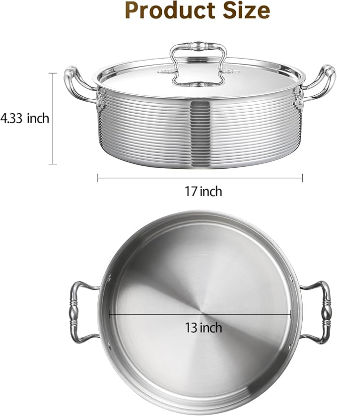 DELARLO Tri-Ply Stainless Steel 8QT Stock Pot,13 inch Everyday Pan with Lid, Kitchen Induction Deep Saute Pan,shabu shabu pot High Side Cooking Hot Pot Oven Safe Up to 600℉