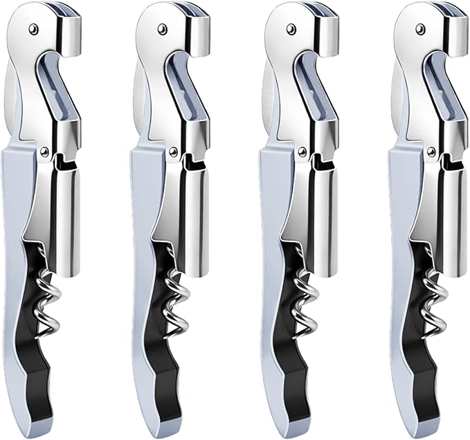 4 Pieces Professional Waiter Corkscrew Wine Openers, Pink Wine Keys Opener Stainless Steel Hinges Serrated Foil Cutter for Restaurant Waiters, Sommelier, Bartenders (White)