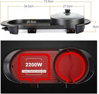 SEAAN Hot Pot with Grill, Korean BBQ Grill Indoor Hotpot Pot Electric Combo, Shabu Shabu Pot with Divider KBBQ Grill Smokeless Non-stick Separate Dual Temperature Control, for 2-12 People, 110V