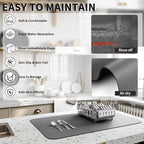 HotLive Dish Drying Mat for Kitchen Counter, Heat Resistant Drainer Mats with Non-slip Rubber Backed, Hide Stain Kitchen Super Absorbent Draining Mat, Easy to Clean Dish Rack Pad, Dark Grey 16"x20"