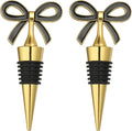 uxcell 2 Pcs Bow Wine Stopper, Reusable Wine Stoppers Airtight Leak-proof Bottle Plugs Liquor Saver Beer Beverage Glass Bottles Stopper for Bar Holiday Party Home Decor, Gold-Black