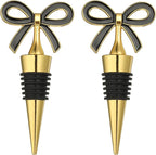 uxcell 2 Pcs Bow Wine Stopper, Reusable Wine Stoppers Airtight Leak-proof Bottle Plugs Liquor Saver Beer Beverage Glass Bottles Stopper for Bar Holiday Party Home Decor, Gold-Black