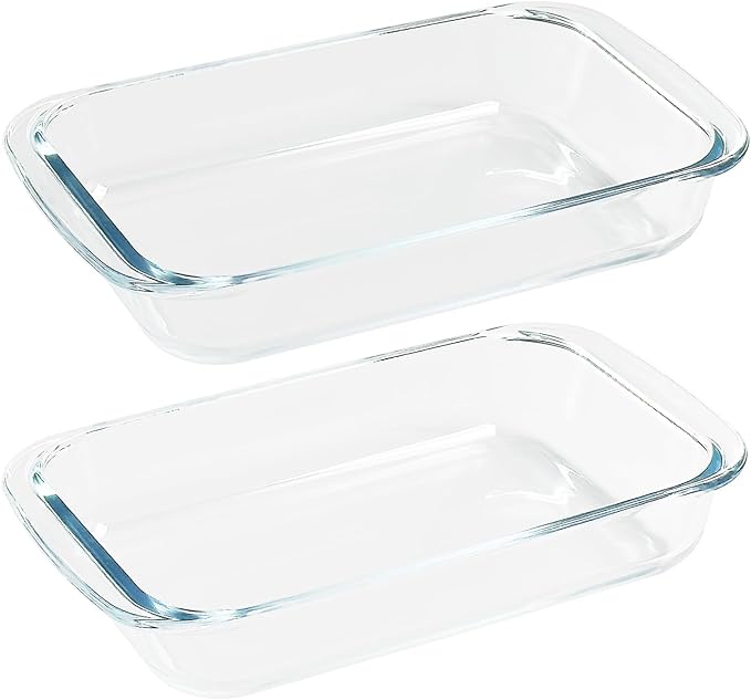 2 Pack 1-Quart Tempered Glass Oblong Baking Dishes, Personal Sized Bakeware and Cookware