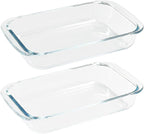 2 Pack 1-Quart Tempered Glass Oblong Baking Dishes, Personal Sized Bakeware and Cookware