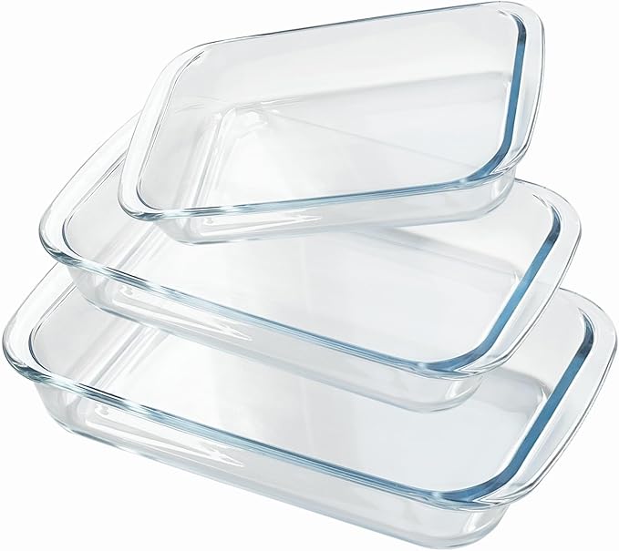 Basics Tempered Glass Oblong Baking Dishes Bundle- 1 Quart, 1.5-Qt and 2-Qt, 3 Pcs Set