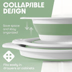 Gevoli Collapsible Colanders (3 Pack Set) Food Strainers with Over-Sink Water Draining Base for Pasta Fruits and Vegetables, White/Sage (3 Sizes, 3QT, 4QT and 5 Quart)