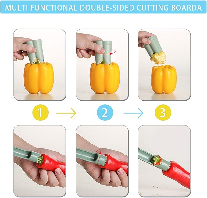 Pepper Corer, 2 in 1 Red Bell Pepper Seed Corer Remover Tool, Fruit & Vegetable Corers Quick Cave Tools for Jalapeno Cutter Deseeder, Blue Yellow