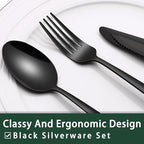 EWFEN 24-Piece Black Silverware Set with Steak Knives, Black Flatware Set for 4, Food-Grade Stainless Steel Tableware Cutlery Set, Mirror Finished Utensil Sets for Home Restaurant, Heavy Duty