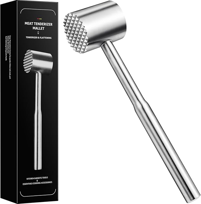 Stainless-Steel Meat Tenderizer Mallet - Meat Tenderizer Tool for Pounder Chicken, Beef, Steak, Pork, Dual-Sided with Ergonomic Handle, Dishwasher Safe