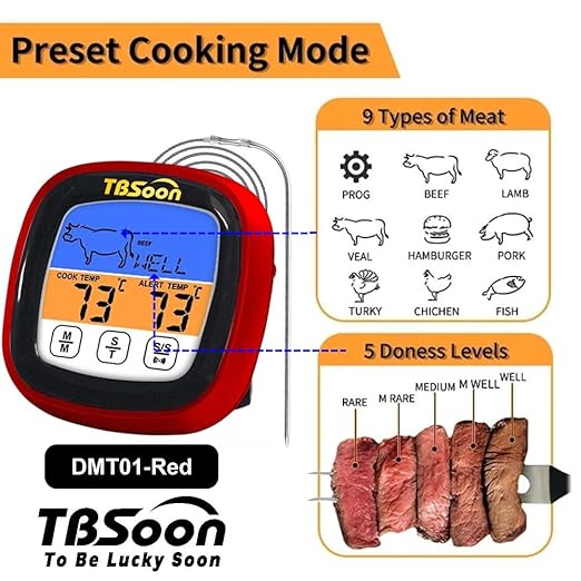 Multifunctional Digital Thermometer for Cooking,Food Thermometer+Thermometer Alarm+Kitchen Timer,Large Color Screen,Instant Read,Fast Response,grill bbq accessories,Kitchen Oven Meat Thermometer-DMT01