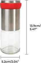Chili Pepper Mill Grinder, Manual Spice Grinding Mills with Handle for Hot Cumin, Sea Salt or Pepper, Professional Chef Refillable Glass Body, Small 3Oz Capacity, Stainless Steel Blades