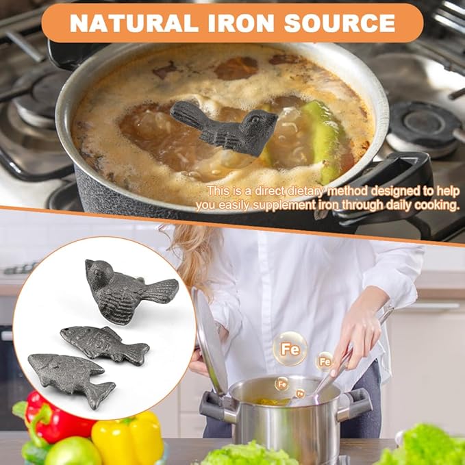 3pcs Iron Fish Natural Iron Cooking Tool to Add Iron to Food & Water Effective and Safe Cooking Tool