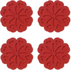 Set of 4 Silicone Trivet Mat - Hot Pot Holder Pads for Table & Countertop - Non-Slip & Heat Resistant Modern Kitchen Trivet for Dishes, Pots & Pans, Merlot Red