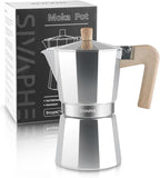 Sivaphe Aluminum Moka Pot 9 Espresso Cups, Percolator Espresso and Coffee Maker, Portable Stovetop Italian and Cuban Café Brewer for Home and Camping Sliver