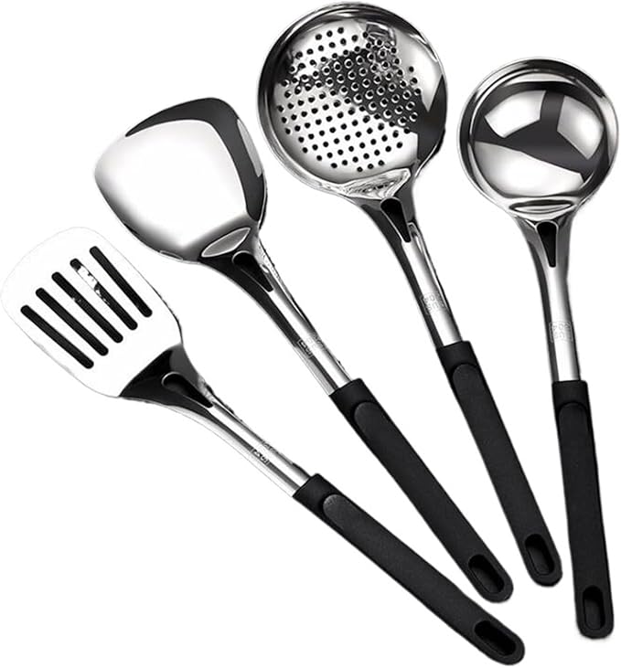 Kitchen Utensils Set，Cooking Utensils Kitchen Tools Gadgets Spoons for Cooking Spatulas Stainless 304 Steel Cooking Utensils Spatulas Spoons 4 Pieces