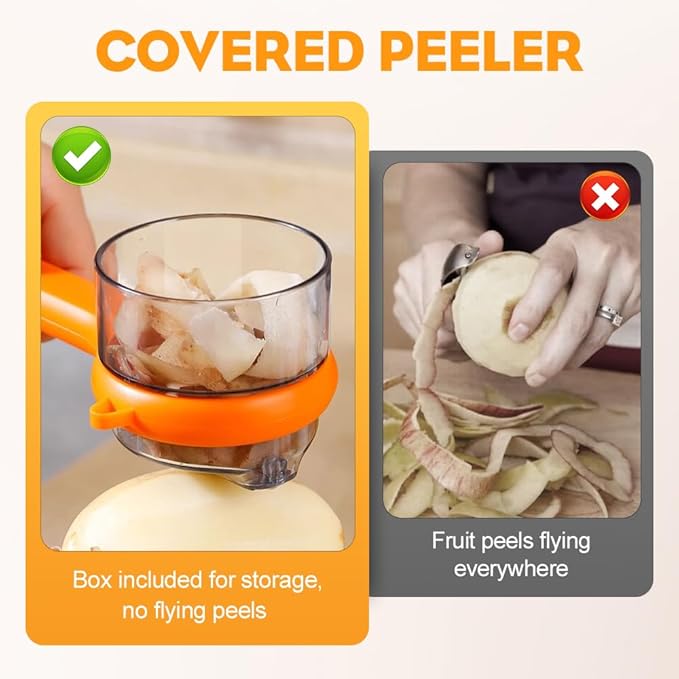 Peeling Knife with Storage Box, 2025 New Vegetable Peeler with Container, Kitchen Multi Function Veggie Peeler for Kids Adults, Fruit and Vegetable Peeling Knife with Catcher (Orange,1)
