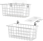 MaraFansie Hanging Kitchen Baskets Wire Storage Basket Adhesive and Screws Basket Over the Cabinet Door Organizer with Adhesive Strips and Screws Accessories, 2 Installations, 2 Pack, White