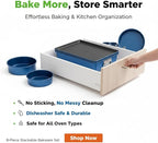 NutriChef 8-Piece Nonstick Stackable Bakeware Set - PFOA, PFOS, PTFE Free Baking Tray Set w/Non-Stick Coating, 450°F Oven Safe, Round Cake, Loaf, Muffin, Wide/Square Pans, Cookie Sheet (Blue)