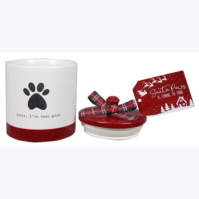 Young's Inc Ceramic Christmas Pet Treat Jar with Lid, Dog and Cat Treat Container for Countertop, Small Animals, Cat, Dog Cookie Jar, Decorative Gifts for Pet Owners, 6 Inch Tall