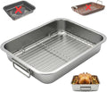 Stainless Steel Roasting Pan with Rack & Handles,15.5" x 11.6"- Food Grade No Coating Dishwasher Safe - Roaster for Turkey Chicken Meat Vegetables for Thanksgiving Christmas and Family Gatherings