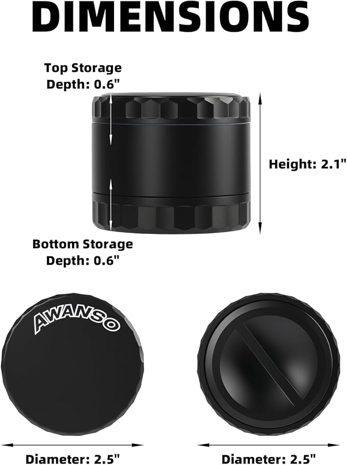 2.5" Grinder [Aluminum] 3-Piece 4-Parts Grinder for Kitchen Spice with Top Storage, Anti-jamming Teeth & Large Bottom Chamber