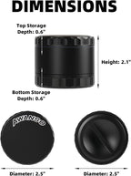 2.5" Grinder [Aluminum] 3-Piece 4-Parts Grinder for Kitchen Spice with Top Storage, Anti-jamming Teeth & Large Bottom Chamber