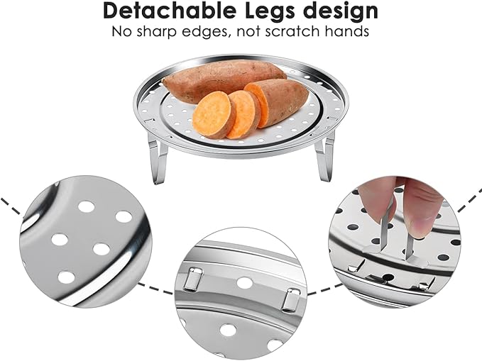 DS. DISTINCTIVE STYLE Steamer Rack 304 Stainless Steel Steaming Rack Steam Tray with Removable Legs for Instant Pressure Cooker Multi-functional Steamer Basket (Silver - 22cm)