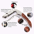 Personalized Wine Opener Wine Bottle Opener 3 in 1 Corkscrew Wine Bottle Opener Wine Key Wood Handle Stainless Steel Wine Opener for Bar Restaurant Waiters Sommelier Bartend(Design 3)