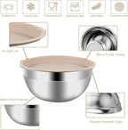 WEPSEN Mixing Bowls Set, 25PCS Khaki Mixing Bowls With Lids Set Stainless Steel Kitchen Large Nesting Metal Bowl 7QT to 1.5QT, Measuring Cups and Spoons for Prepping Cooking Serving