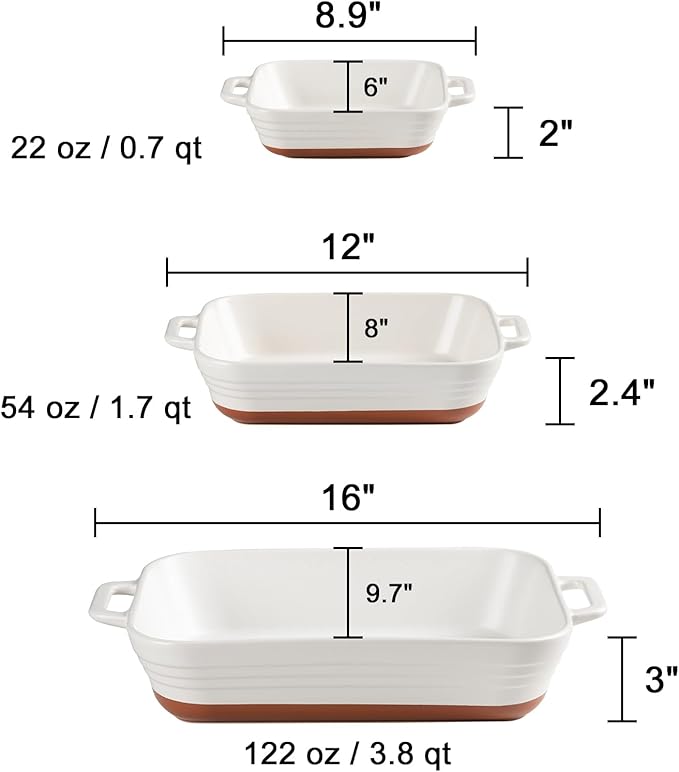 Sweejar Relief Casserole Dishes for Oven, Ceramic 9x13 Baking Pans Set for Cooking, Cake, Banquet and Daily Use, Rectangular Bakeware Set, Porcelain Baking Dish, Lasagna Pan Deep with Handles(White)