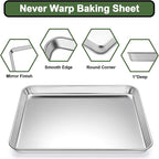 Baking Sheet Tray Set of 10, EWFEN Stainless Steel Baking Pan Cookie Pan Sheet, Size 16 x 12 x 1 inch, Warp Resistant & Heavy Duty & Rust Free