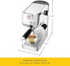 MAttinata CM1663 Espresso Machine, 20 Bar Compact Coffee Maker with Milk Frother Steam Wand for Cappuccino, Latte, Professional Pressure Gauge & 49oz Removable Water Tank for Home，Stainless Steel