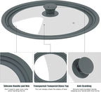 Universal Lid for Pots, Pans, and Skillets - Silicone Replacement Pan Lid Fits 11", 12", 12.5" Cookware - Tempered Glass Pot Lid Cover for Frying Pans, Cast Iron, CrockPot