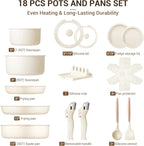 Ammeloo Ceramic Pots and Pans Set Non Stick, Non Toxic Cookware Set with Removable Handles, 18 Pcs Healthy Kitchen Cooking Set, Induction Ready, Dishwasher & Oven Safe, PFAS PFOA & PTFE Free