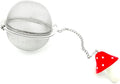 Cute Tea Infuser, Mushroom Pendant Tea Ball Tea Filter Cute Stainless Steel Ball Mesh Strainer for Loose Tea and Spices & Seasonings (Red Mushroom)