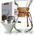 AGOGO Pour Over Coffee Maker Glass - Barista Kit with 304 Stainless Filter for Home, Office, Camping, Cafes - Easy Clean Coffee Dripper Set (Soft Towel&Brush) (34oz Classic w/SS Filter)