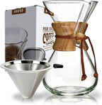 AGOGO Pour Over Coffee Maker Glass - Barista Kit with 304 Stainless Filter for Home, Office, Camping, Cafes - Easy Clean Coffee Dripper Set (Soft Towel&Brush) (34oz Classic w/SS Filter)