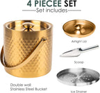 3L Double-Wall Insulated Stainless Steel Ice Bucket with scoop for Cocktail Bar - Metal Ice Bucket for freezer with Lid for parties,Camping,and More!champagne bucket,bar cart accessories(gold)