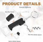uxcell 4 Pcs Wine Opener, Bottle Opener Keychain, Durable Stainless Steel Waiter's Corkscrew, Compact All-In-One Home Bar Tool for Bar, Party, Wedding, Home, Travel, Black