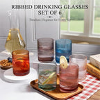 Physkoa Colored Drinking Glasses Set of 6 - Vintage Highball Glasses Colorful,Colorful Tumbler Glass for Cocktail,Juice,Mixed Drinks,Water,Holiday Party Supplies Gifts