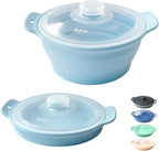 42oz Silicone Microwave Steamer For Vegetables, Cooker For Microwave with Handle & Lid, Collapsible Steam Pot, Heat-Resistant Cooker with Steam Holes, BPA Free, Dishwasher Safe (Blue), 1 Pack