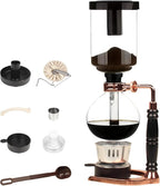 Portable Siphon Coffee Maker, Tabletop Glass Siphon Coffee Pot 5-Cup (600ml) with Alcohol Burner, Adjustable Buffer Clamp, Stainless Steel Bracket Base for Coffee Aficionados