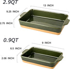Ceramic Baking Casserole Dish with Handles, Large 9x13 inch Pan and Middle Baking Pan - Porcelain Serving Bakeware Set (Forest Green)